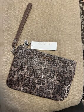 Ellen Tracy Taupe Brown Snake-Print Wristlet Clutch